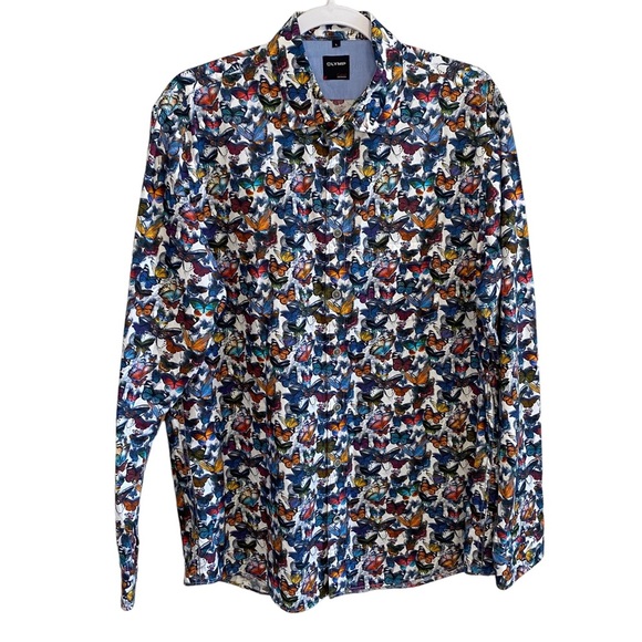 men's OLYMP colourful butterfly novelty print shirt large - Picture 1 of 9